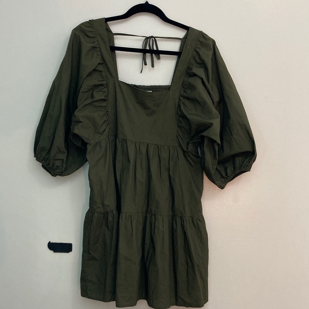 Anthropologie A New Day Olive Green Puff Sleeve Dress small